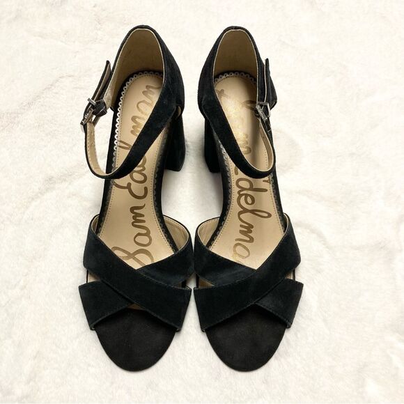 Sam Edelman Orlane Black Block Sandal Heels Suede Leather Size 9.5 - Picture 3 of 14
